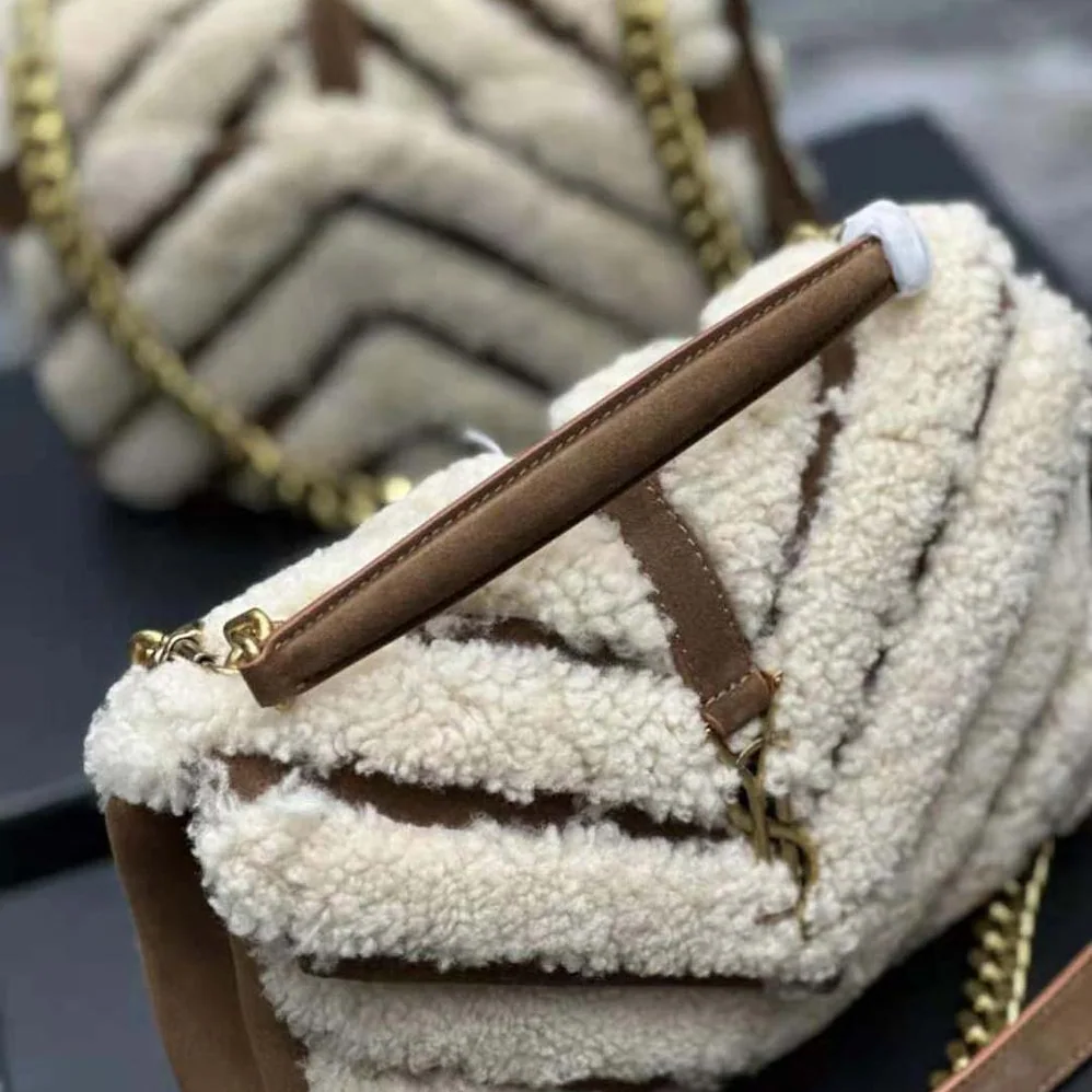Saint Laurent YSL College Medium Chain Bag in Suede and Shearling for Women Saint Laurent YSL College Medium Chain Bag in Suede and Shearling for Women