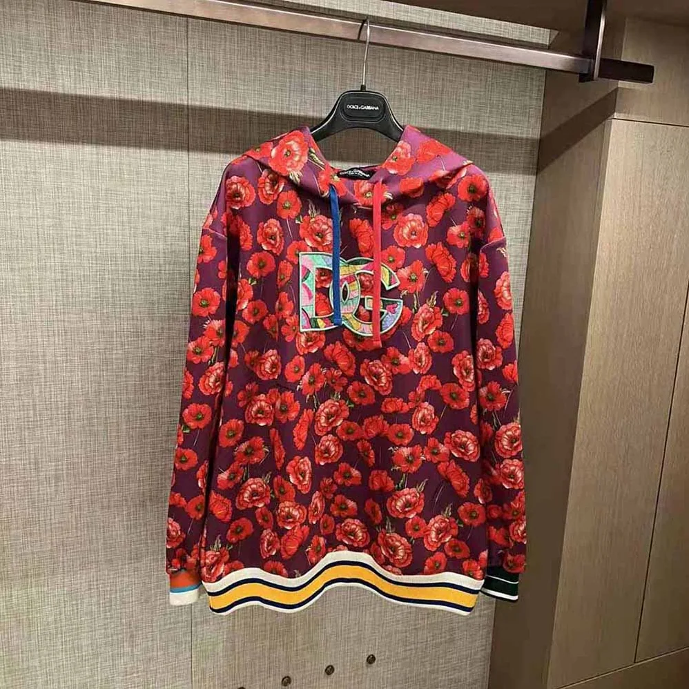 Dolce Gabbana D&G Garden-Print Jersey Hoodie for Women in Red Dolce Gabbana D&G Garden-Print Jersey Hoodie for Women in Red