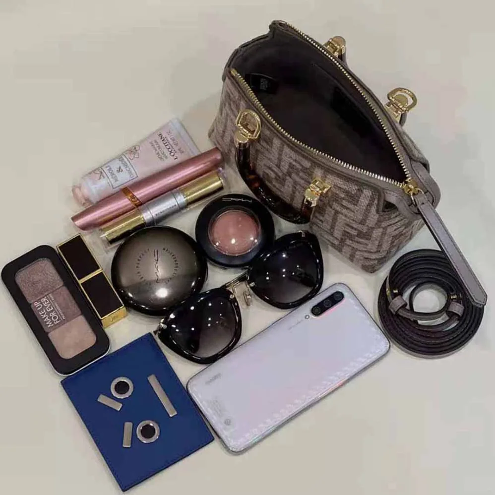 Fendi By The Way Mini Small Boston Bag in Dove Gray Tapestry Fabric for Women