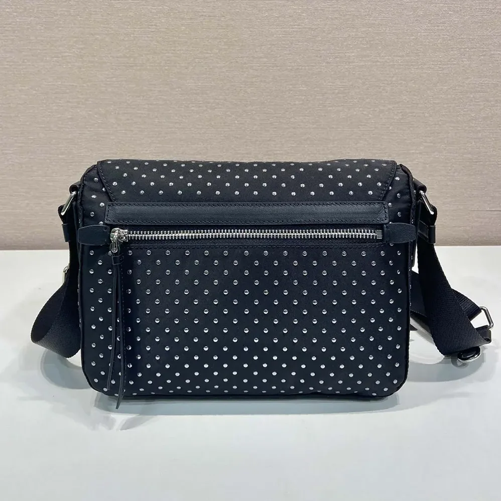 Prada Re-Nylon Shoulder Bag with Studs for Women