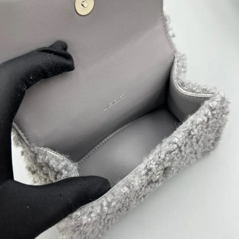 Furry Hourglass Small Handbag Black in Grey/Pink / Furry Hourglass Small Handbag Black in Grey/Pink /