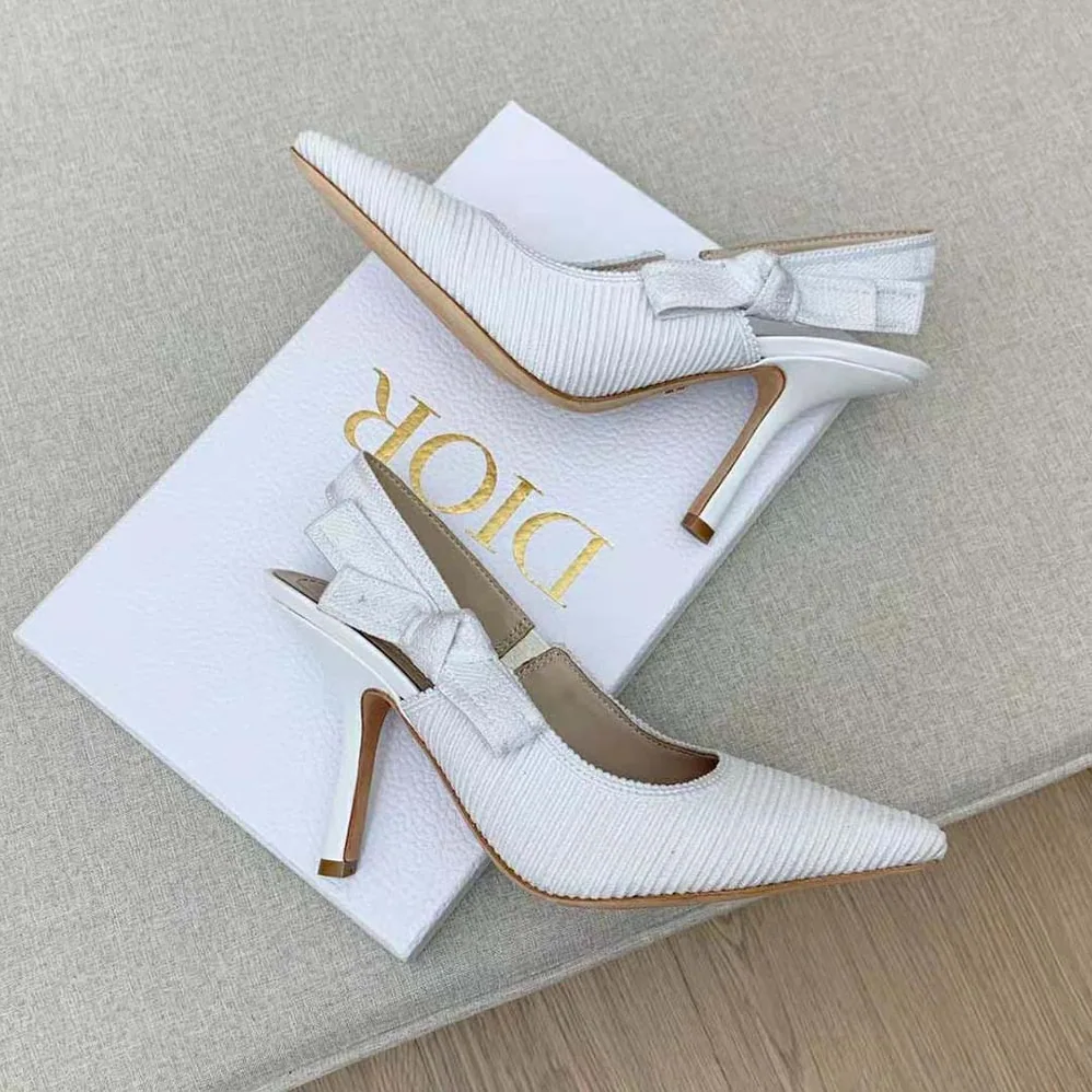 Dior J Adior Slingback Pump White Cotton Embroidery for Women Dior J Adior Slingback Pump White Cotton Embroidery for Women