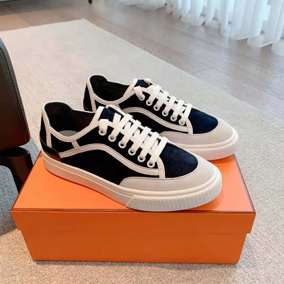 Hermes Get Sneaker in Suede Goatskin and Calfskin with Signature “Hermès Paris” Stencil for Unisex in Black