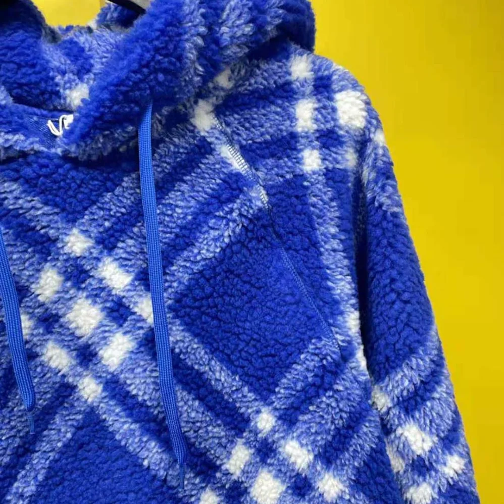 Burberry Check Fleece Hoodie for Men in Blue Burberry Check Fleece Hoodie for Men in Blue