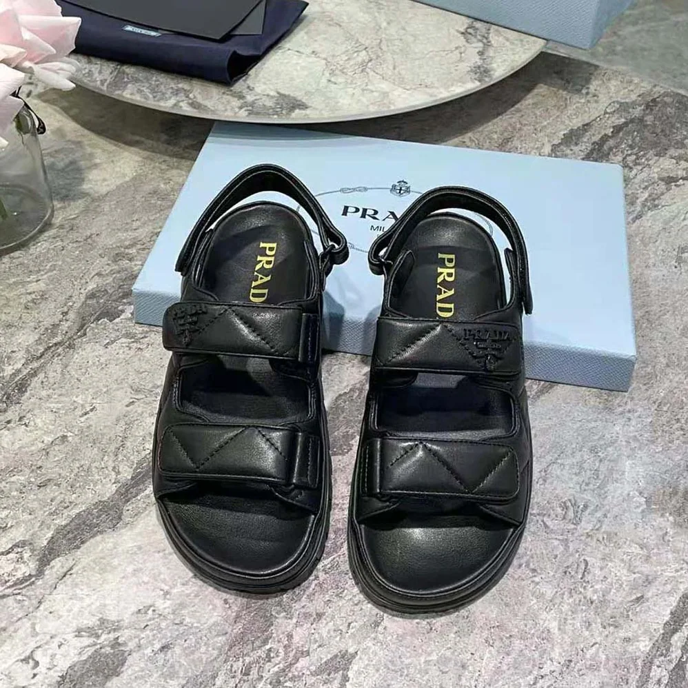 Prada Padded Nappa Leather Sandals for Women in Black Prada Padded Nappa Leather Sandals for Women in Black