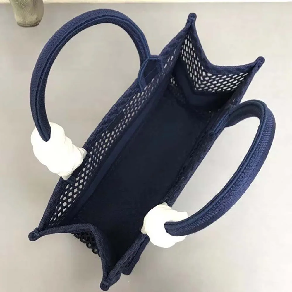 Dior Small Dior Book Tote Blue Mesh Embroidery for Women