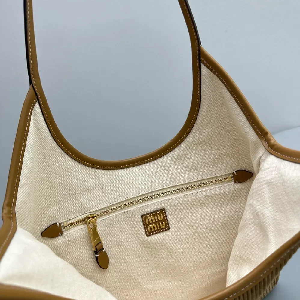 Miu Miu IVY Corduroy Bag with Leather Lettering Logo for Women in Brown Miu Miu IVY Corduroy Bag with Leather Lettering Logo for Women in Brown