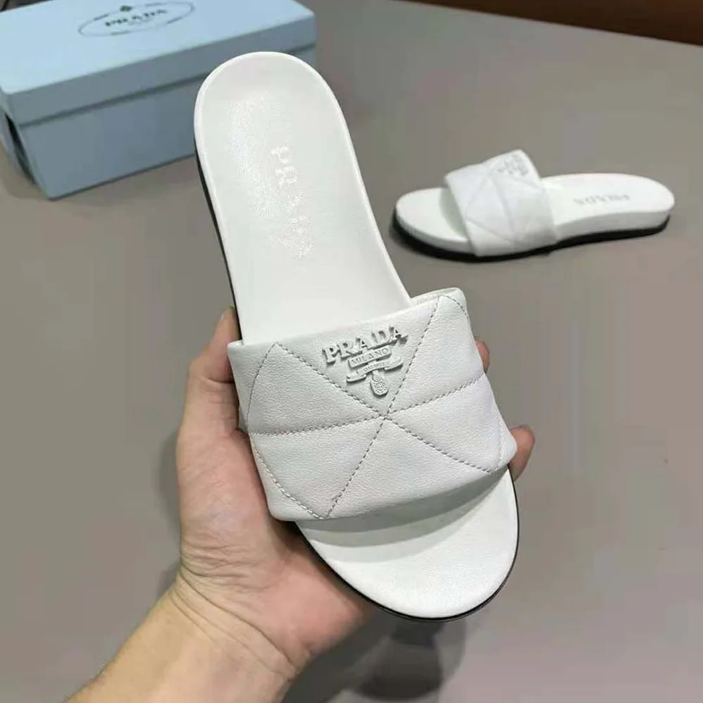 Prada Nappa Leather Slides in 20mm Heel for Women in White