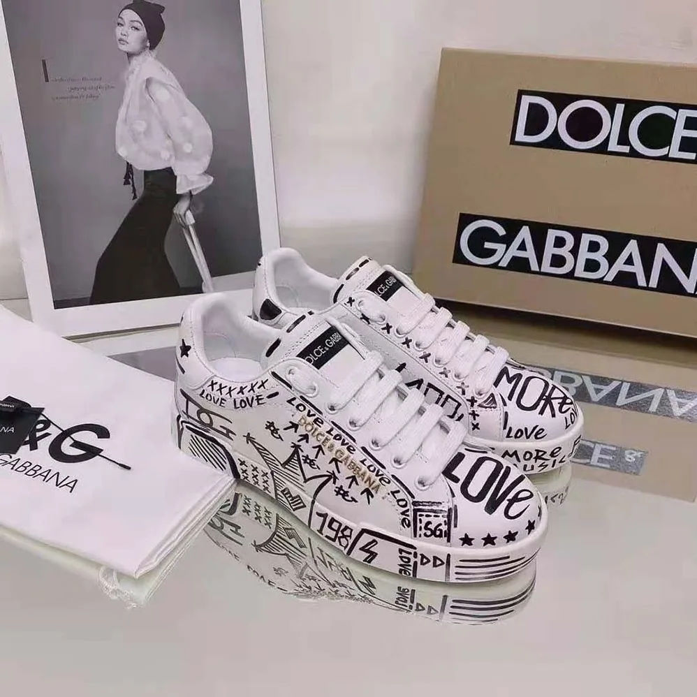 Dolce Gabbana D&G Hand for Unisex in Painted Calfskin Portofino Sneakers Dolce Gabbana D&G Hand for Unisex in Painted Calfskin Portofino Sneakers