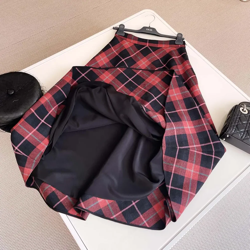 Dior Flared Mid-Length Skirt Pink Gray and White Check'n'Dior Virgin Wool for Women Dior Flared Mid-Length Skirt Pink Gray and White Check'n'Dior Virgin Wool for Women