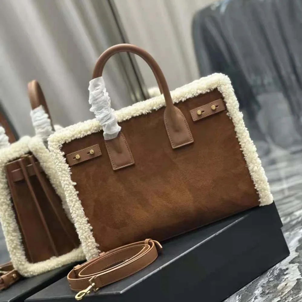 Saint Laurent YSL Sac De Jour Supple Medium in Suede and Shearling for Women Saint Laurent YSL Sac De Jour Supple Medium in Suede and Shearling for Women