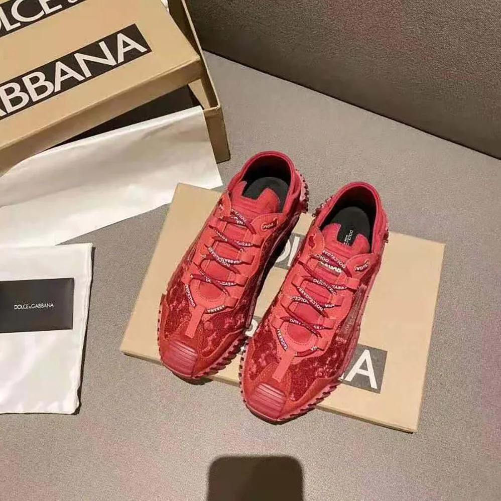 Dolce Gabbana D&G NS1 Slip on Sneakers in Mixed Materials for Women in Red Dolce Gabbana D&G NS1 Slip on Sneakers in Mixed Materials for Women in Red