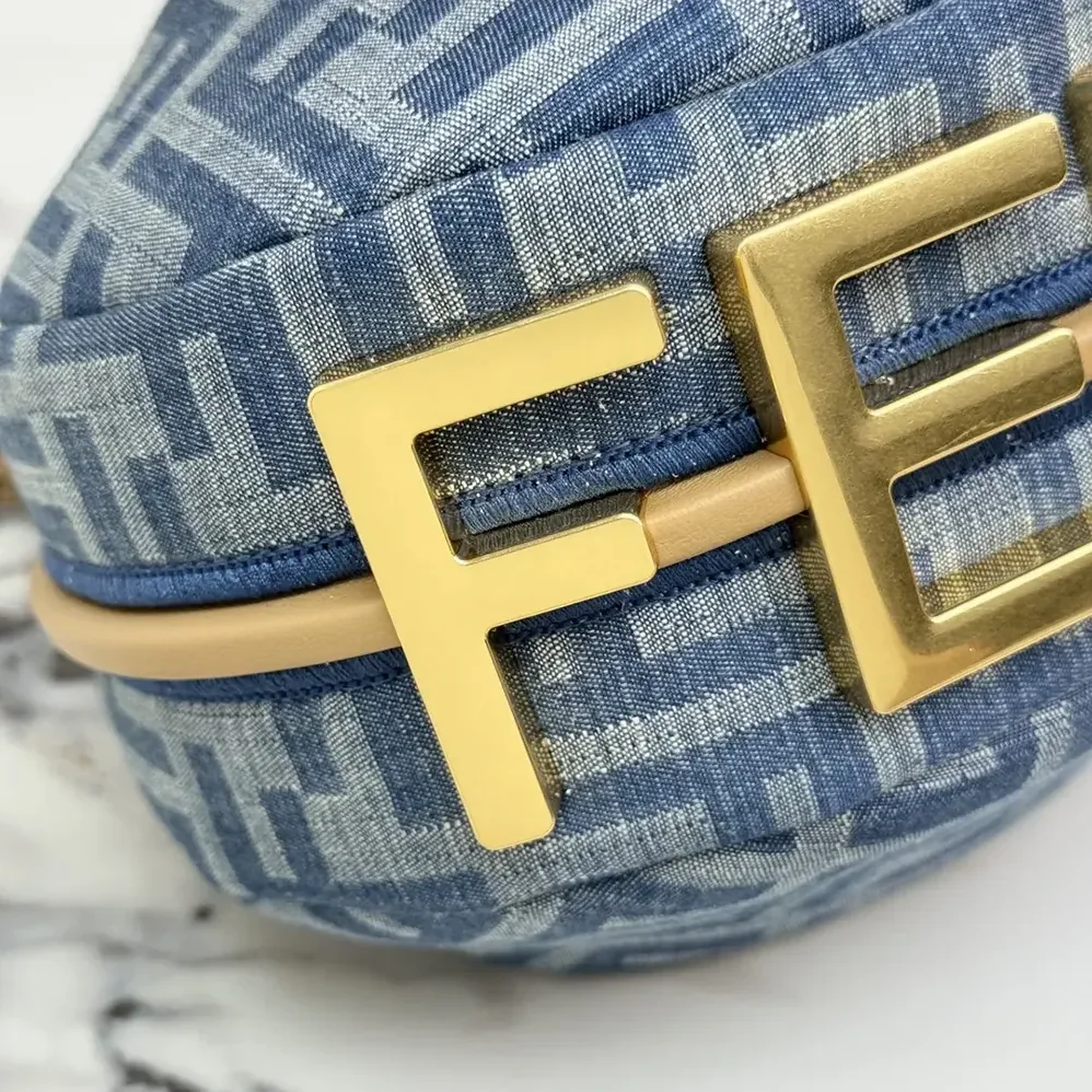 Fendi Fendigraphy Mini Light Blue FF Denim Fabric Mini Bag for Women Fendi Fendigraphy Mini Light Blue FF Denim Fabric Mini Bag for Women