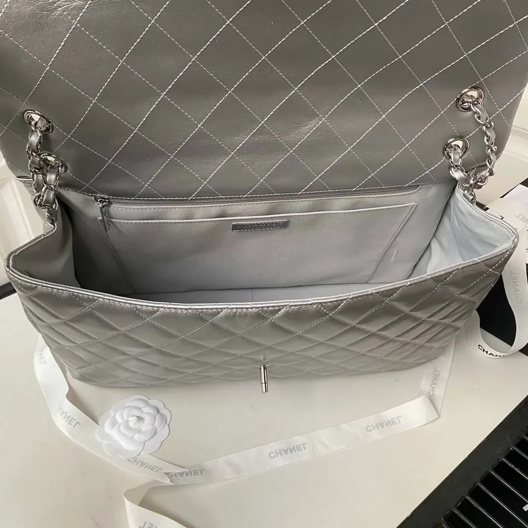 Chanel Classic Maxi Jumbo XL Crossbody Bag in Grey Silver Hardware
