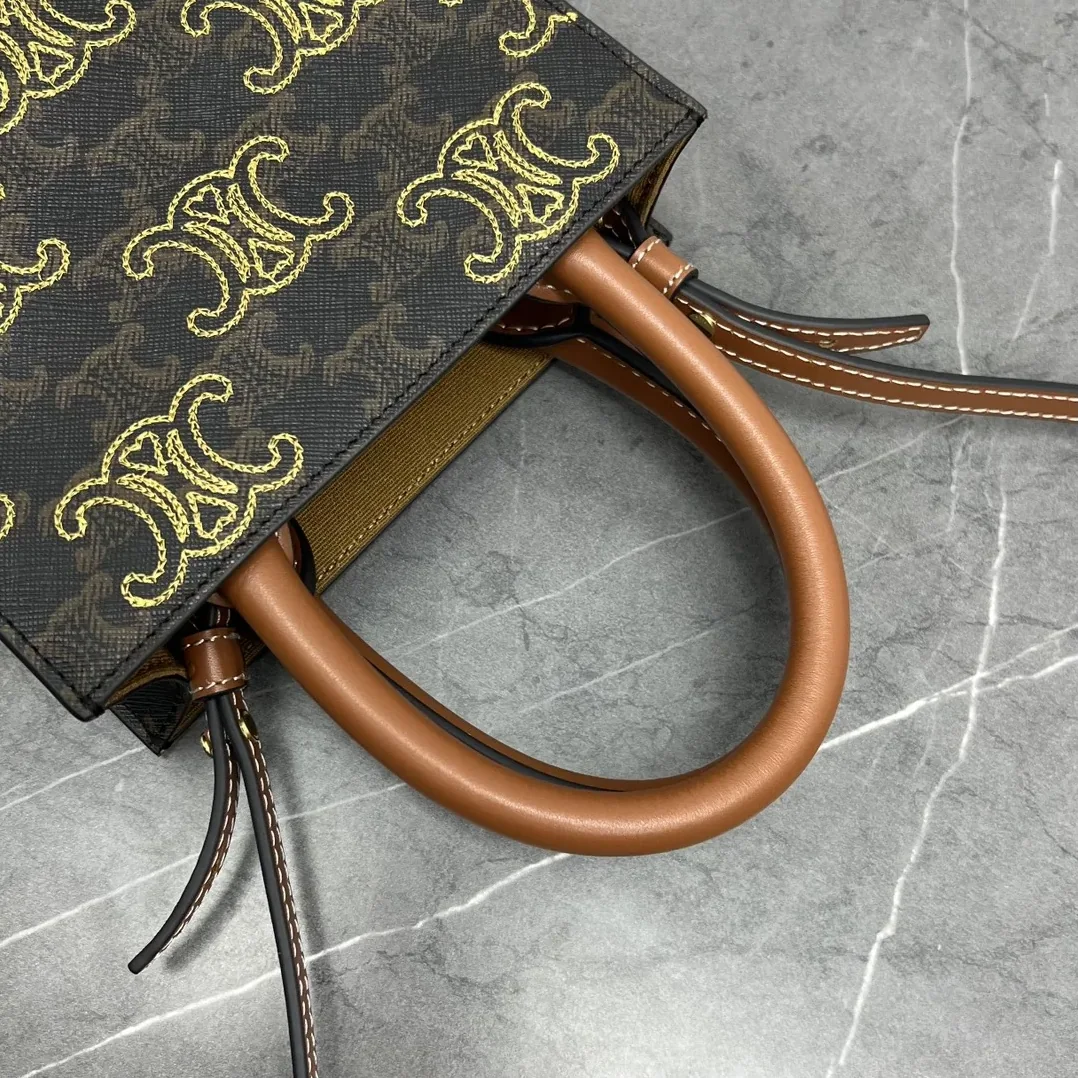 Celine Mini Folco In Triomphe Canvas With Triomphe Heart Embroidery Brown /