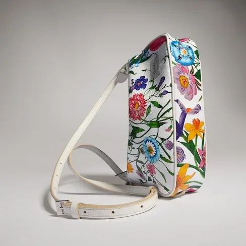 Gucci Lady Lunetta Small Shoulder Bag / White/ Multicolor Gucci Flora Coated Canvas Palladium Hardware