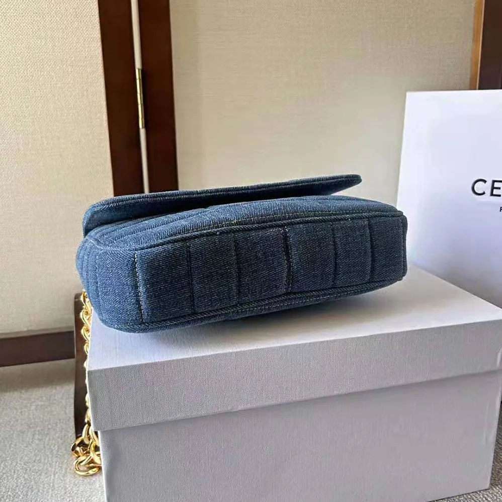 Celine Chain Shoulder Bag Matelasse Monochrome Celine in Quilted Denim for Women Celine Chain Shoulder Bag Matelasse Monochrome Celine in Quilted Denim for Women
