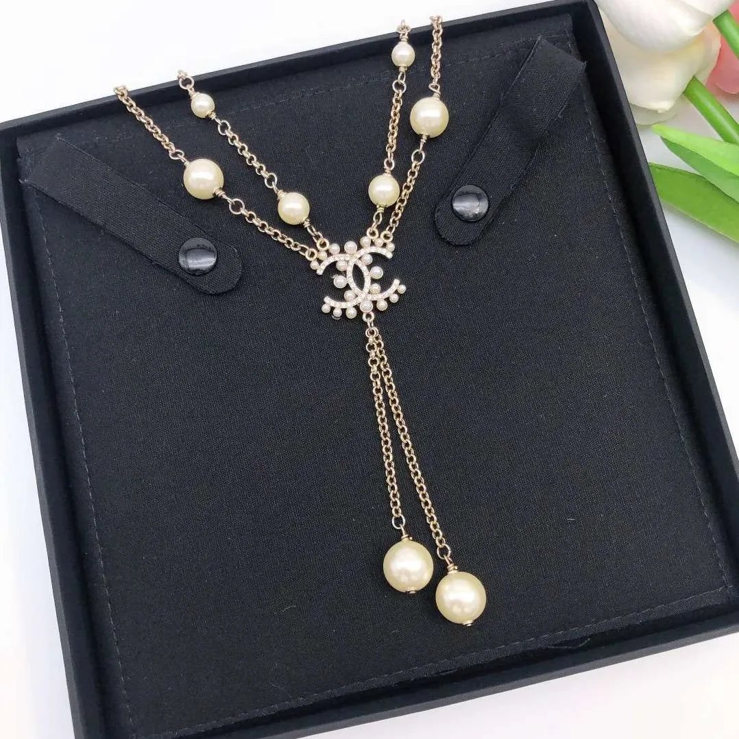 Chanel Pearl Double C Rice Beads Large And Small Necklace Gold Chanel Pearl Double C Rice Beads Large And Small Necklace Gold