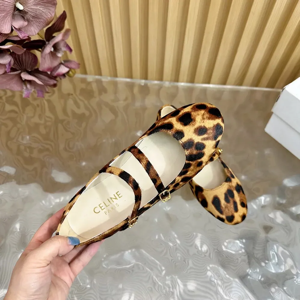 Celine Les Ballerines Celine Double Strap Ballerina in leopard Printed Hairy Calfskin for Women Celine Les Ballerines Celine Double Strap Ballerina in leopard Printed Hairy Calfskin for Women