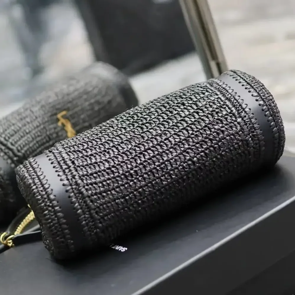Saint Laurent YSL Cassandre Small Cylinder Bag in Raffia and Vegetable for Women in tanned Leather Saint Laurent YSL Cassandre Small Cylinder Bag in Raffia and Vegetable for Women in tanned Leather