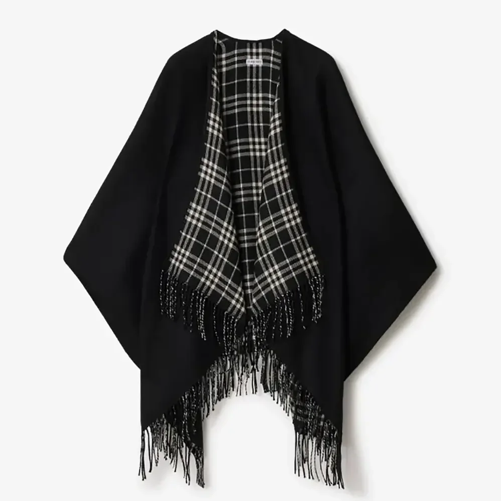 Burberry Reversible Check Wool Cape for Women in Black Burberry Reversible Check Wool Cape for Women in Black