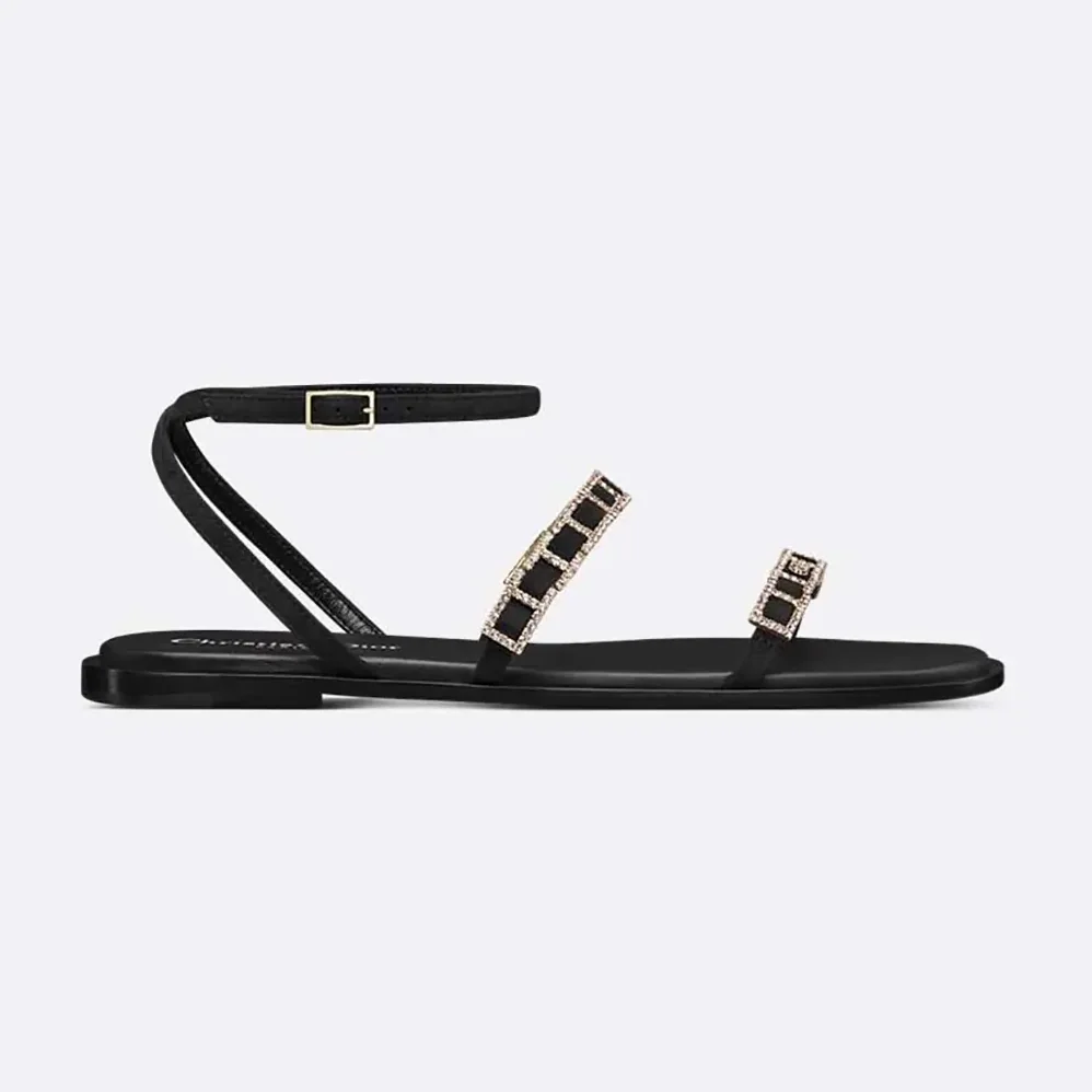Dior Diorissime Sandal Black Suede Goatskin and Silver for Women in Tone Strass