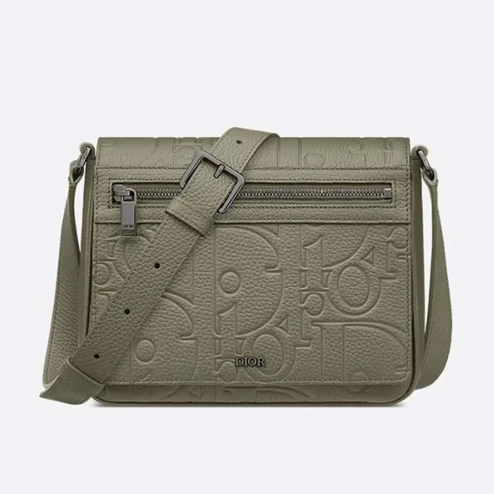 Dior Messenger Bag with Flap Khaki Dior Gravity Leather and Khaki Grained Calfskin for Men Dior Messenger Bag with Flap Khaki Dior Gravity Leather and Khaki Grained Calfskin for Men