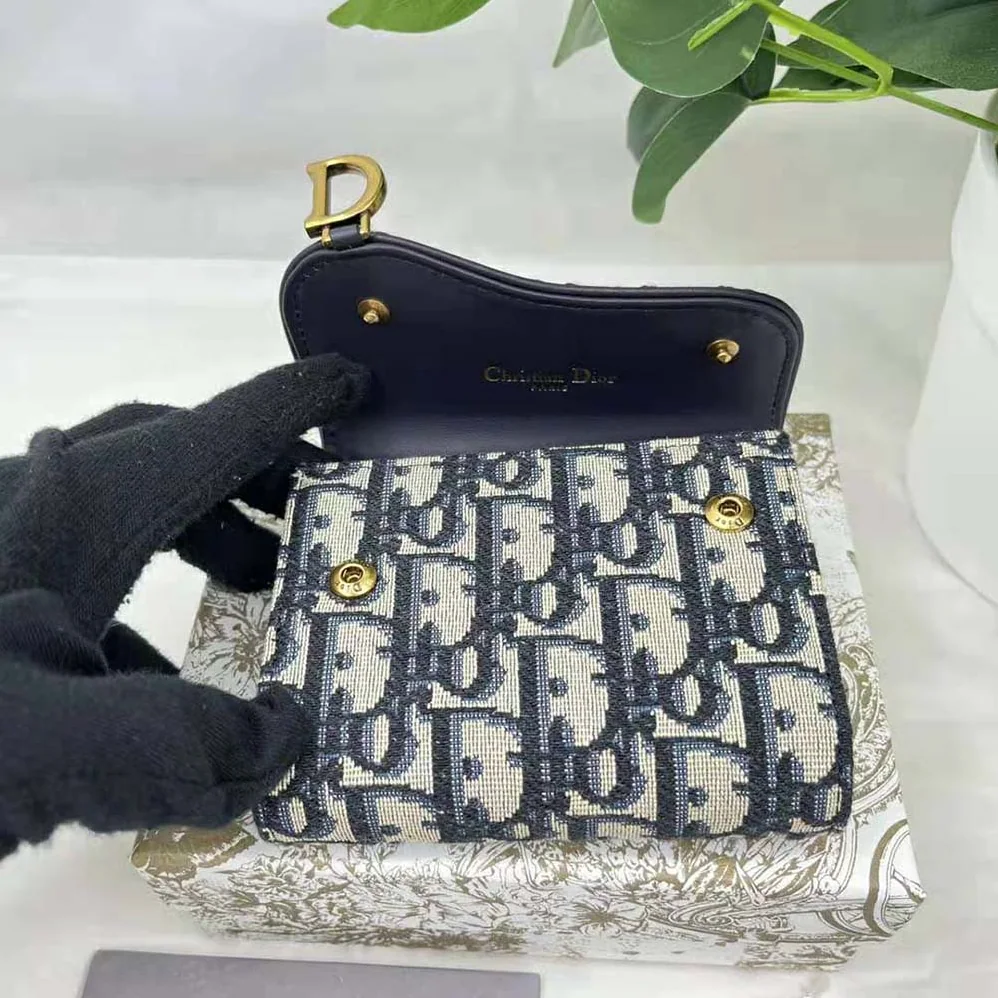Dior Saddle Lotus Wallet Blue Dior Oblique Jacquard for Women