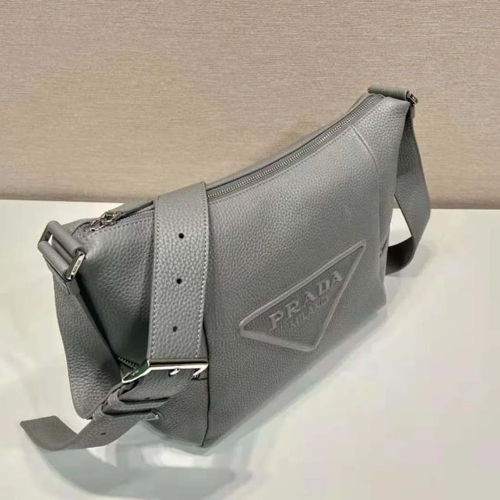 Prada Leather Bag with Shoulder Strap for Men in Gray