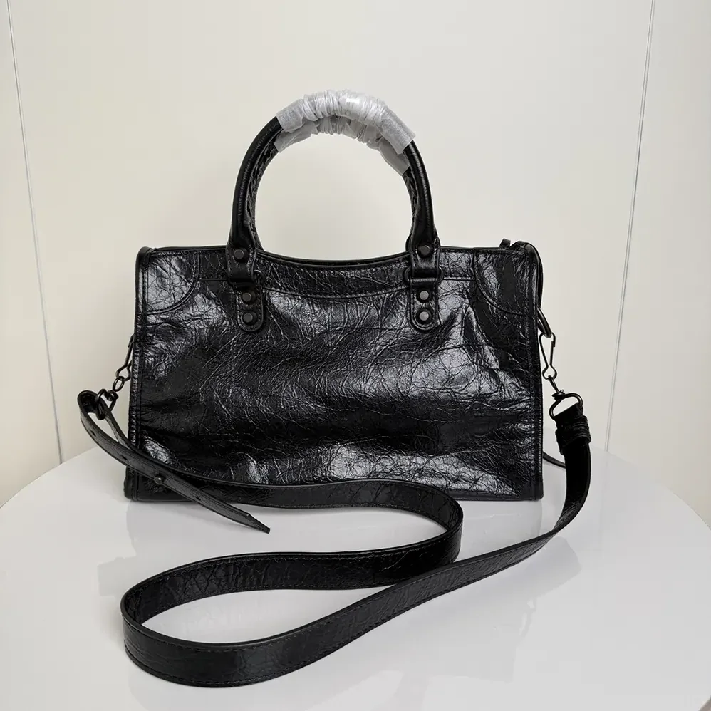 Balenciaga Le City Bag Small in Black Arena Lambskin Brass Hardware for Women