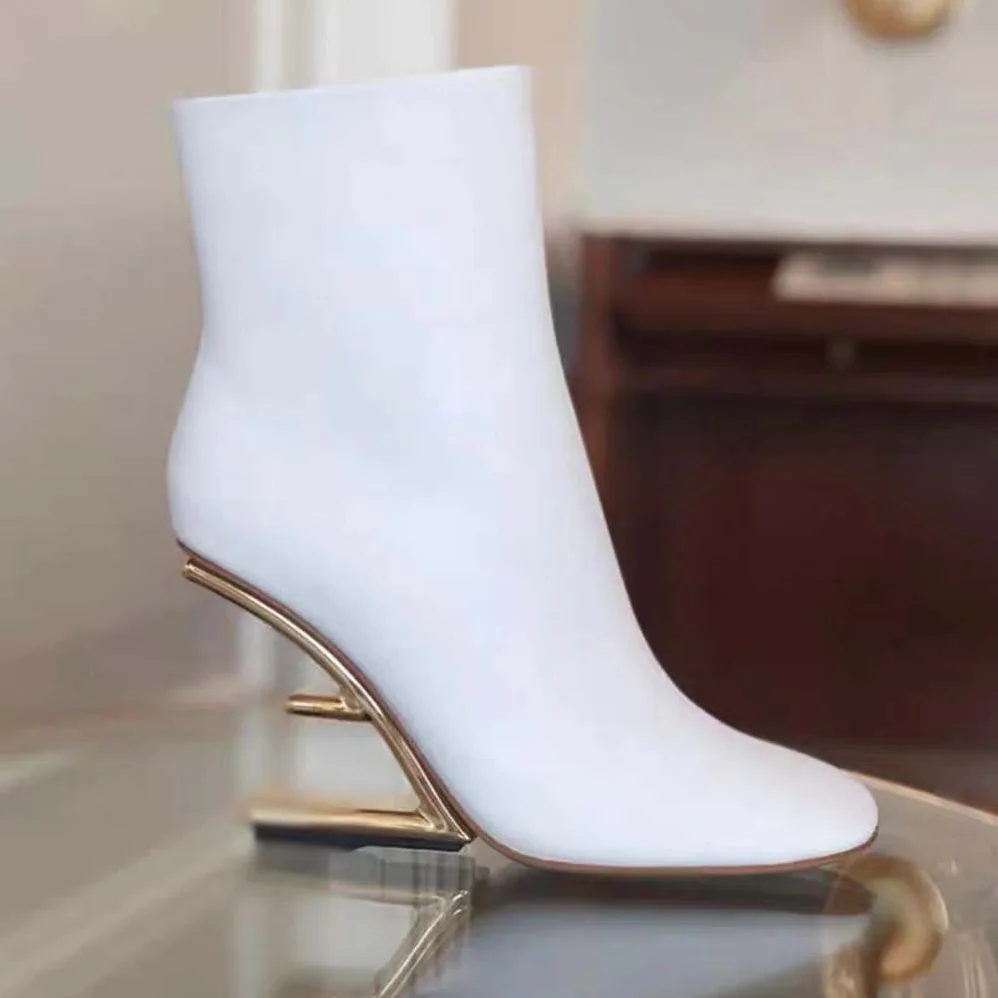 Fendi First White Leather High for Women in heeled Ankle Boots