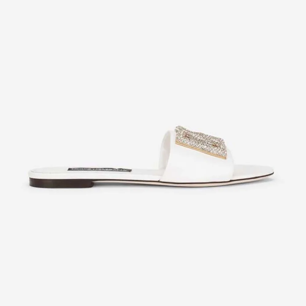 Dolce Gabbana D&G Calfskin Slides with DG Logo for Women in White