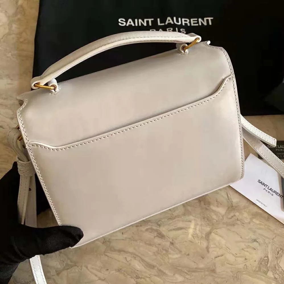 Saint Laurent YSL Cassandra Mini Top Handle Medium Bag in Grain DE Poudre Embossed Leather for Women