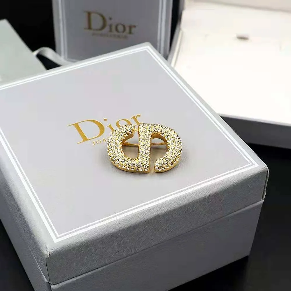 Dior CD Navy Brooch Gold-Finish Metal and White Crystals for Women Dior CD Navy Brooch Gold-Finish Metal and White Crystals for Women