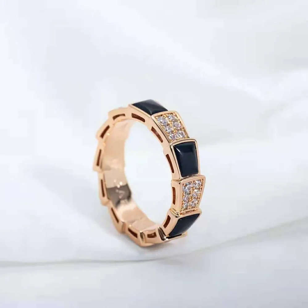 Bvlgari Serpenti Viper Band Ring in 18 KT Rose Gold for Women in Black