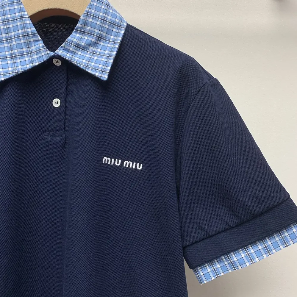 Miu Miu Piqué and Poplin Polo Shirt for Women