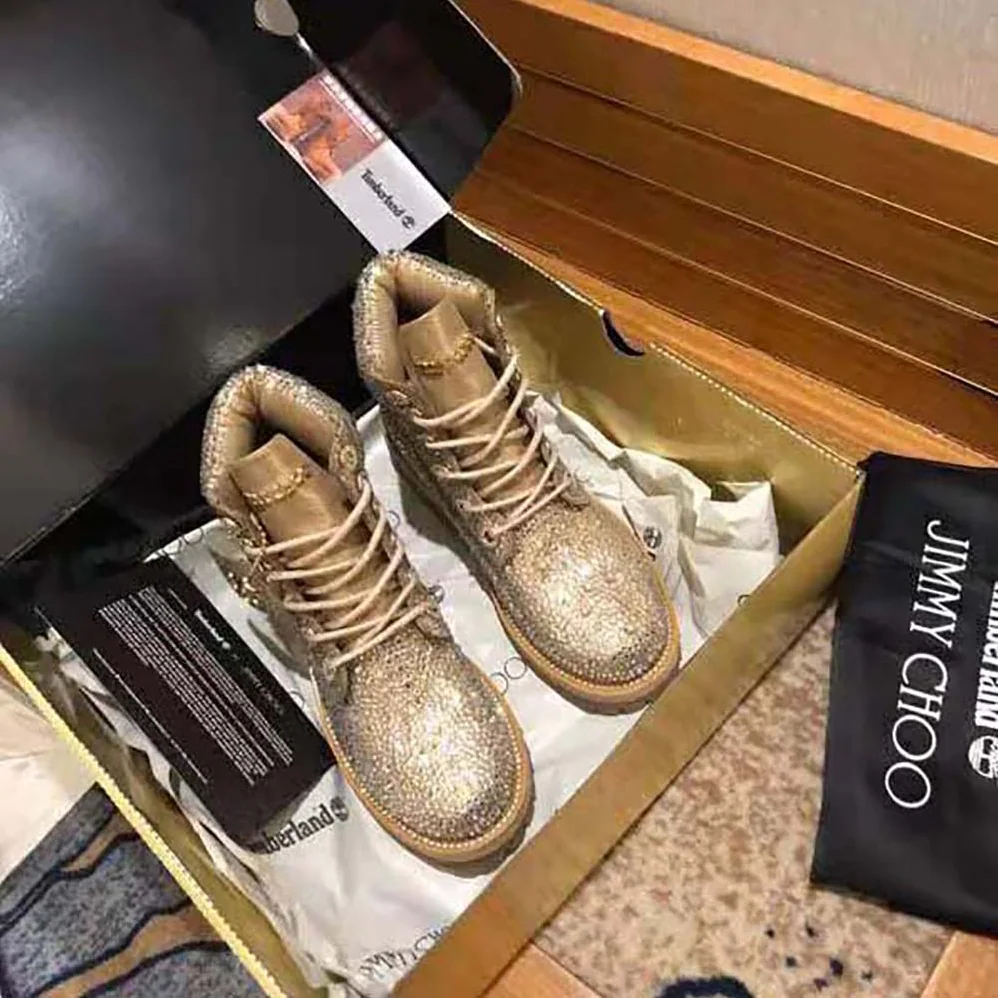 Jimmy Choo JC X Timberland/f Golden Mix Shimmer Suede Boots with Crystal Hotfix for Women Jimmy Choo JC X Timberland/f Golden Mix Shimmer Suede Boots with Crystal Hotfix for Women