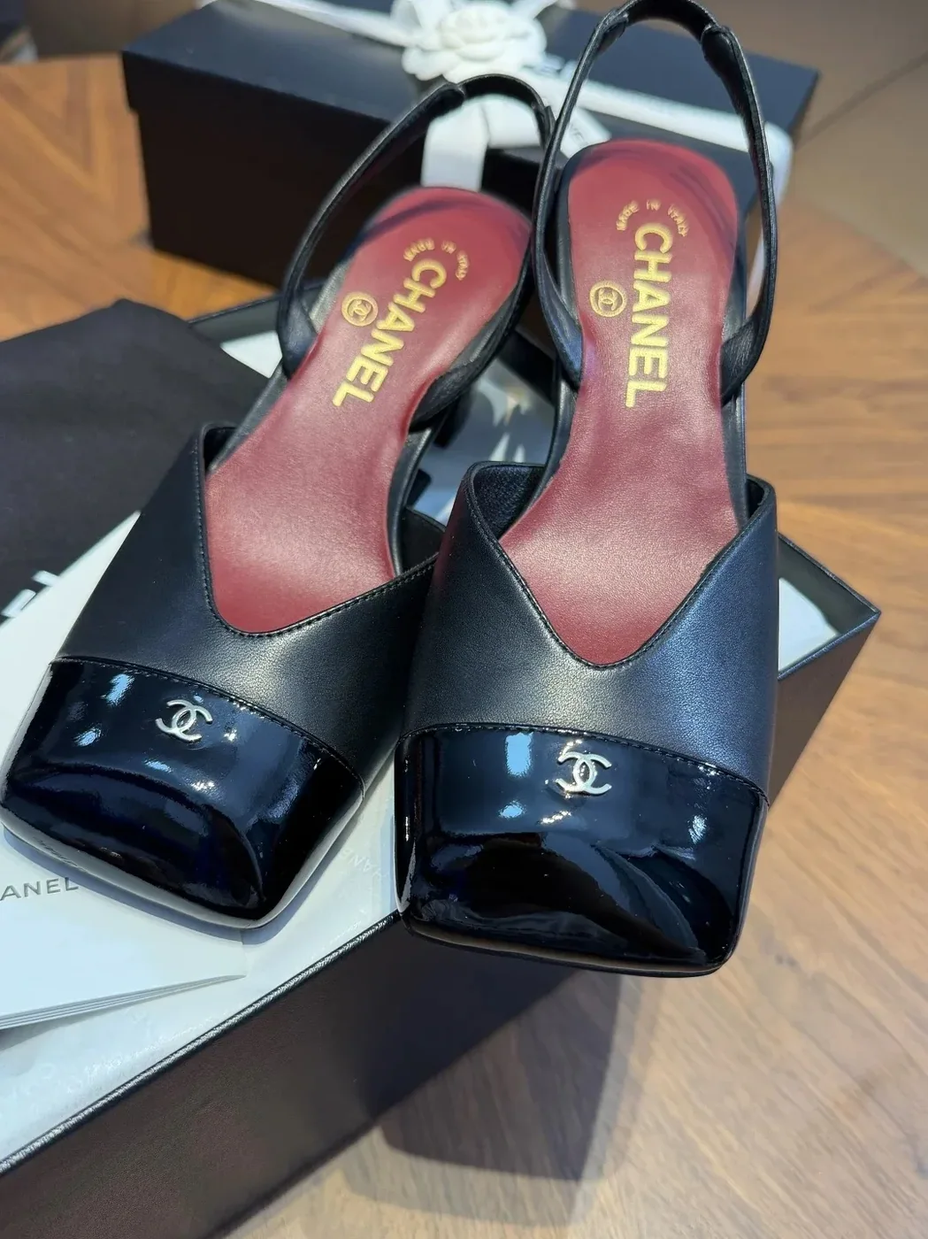 Chanel Slingbacks Black in Burgundy Chanel Slingbacks Black in Burgundy