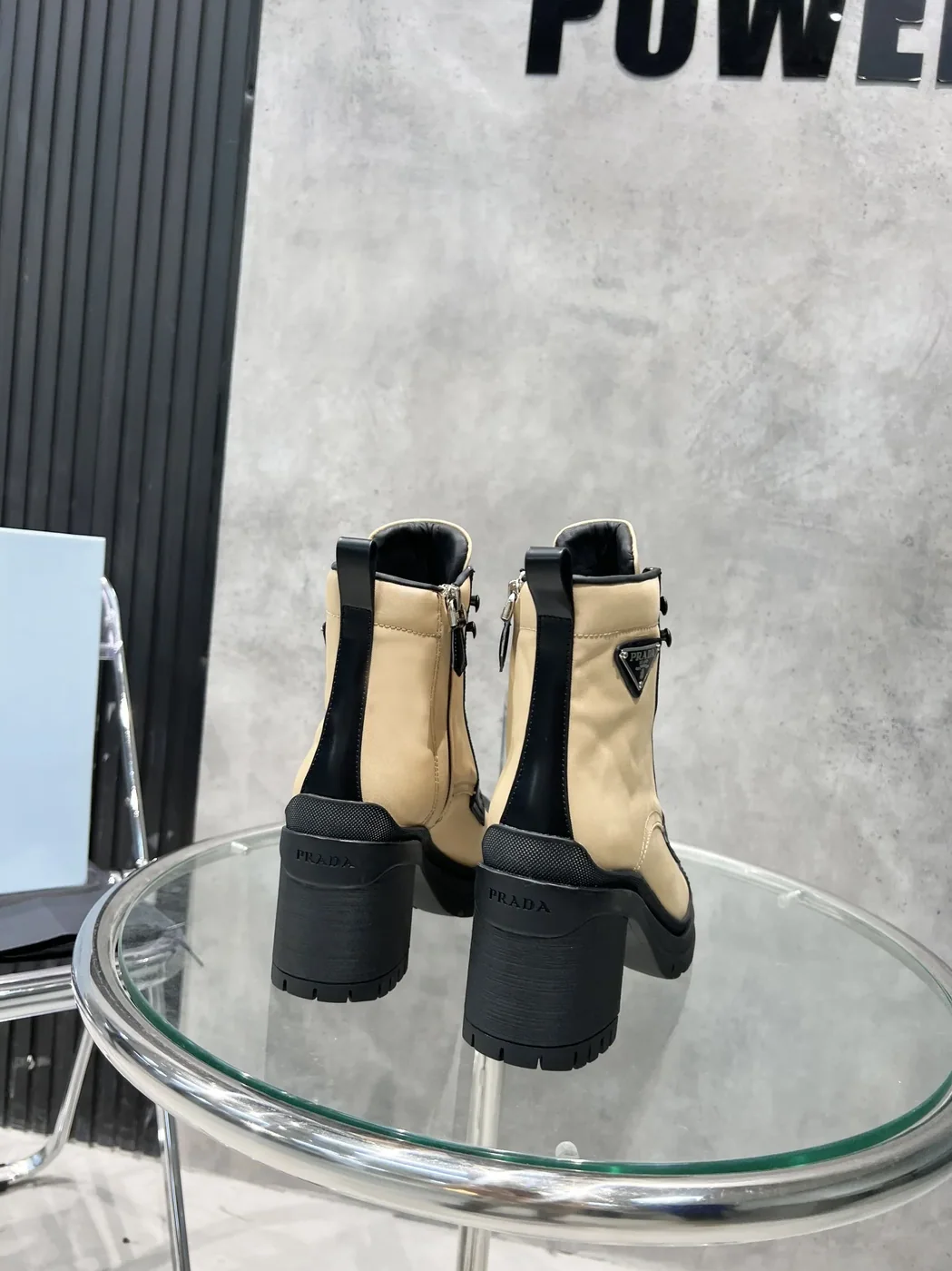 Prada Tronchetti Lace in Up Boots Beige PRD