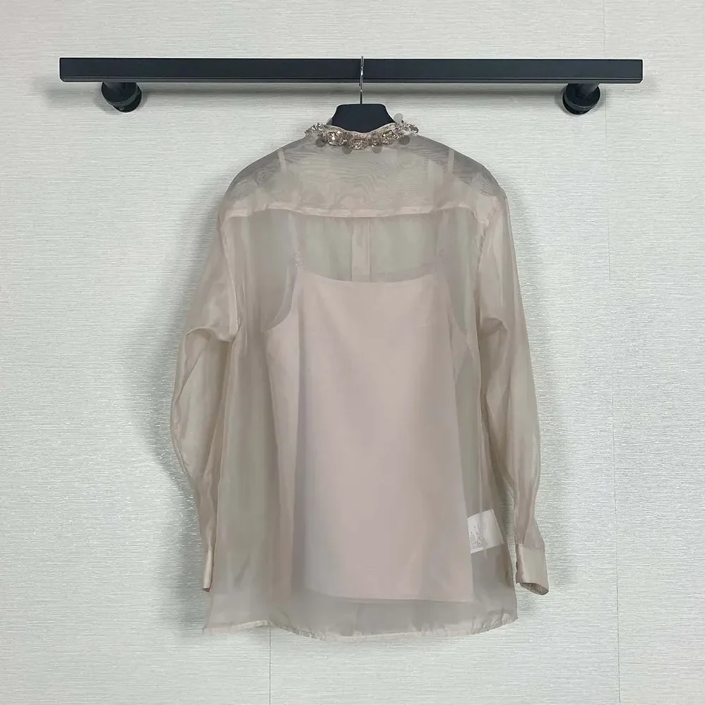 Prada Embroidered Organza Shirt for Women