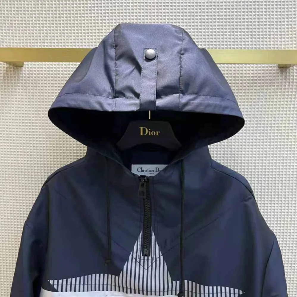 Dior Dioralps Hooded Anorak Blue Three-Tone Dior Star Technical Taffeta Jacquard for Women