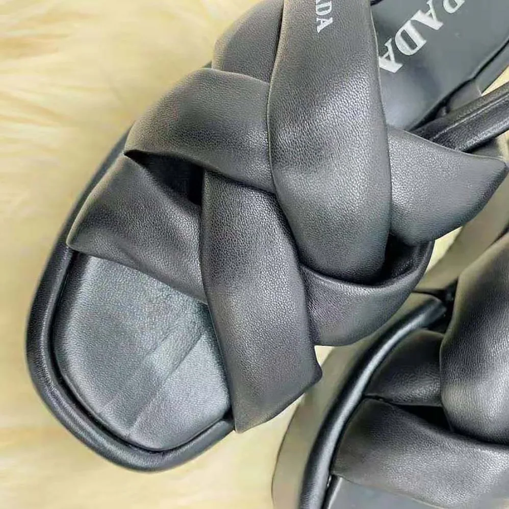 Prada Nappa Leather Flatform Sandals for Women in Black Prada Nappa Leather Flatform Sandals for Women in Black