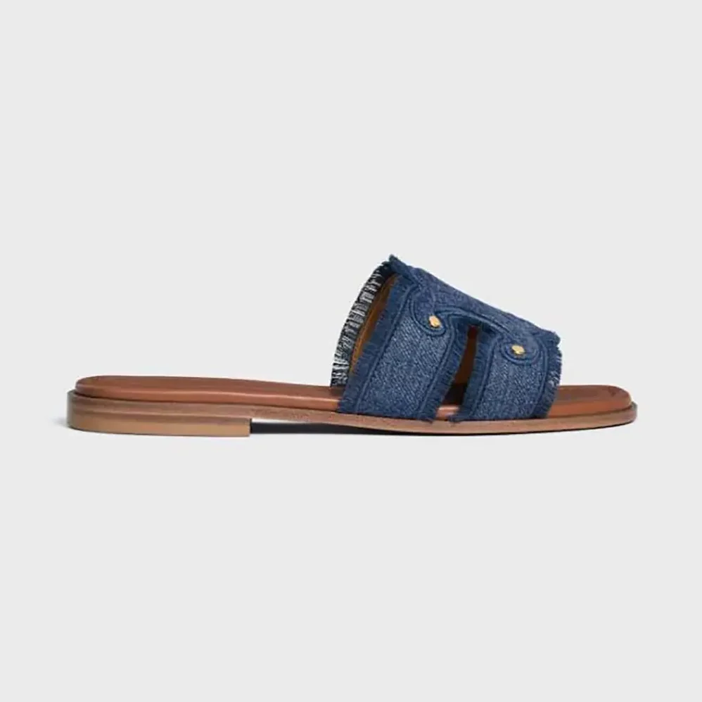 Celine Marina Fringed Mule in Denim for Women in Navy Celine Marina Fringed Mule in Denim for Women in Navy