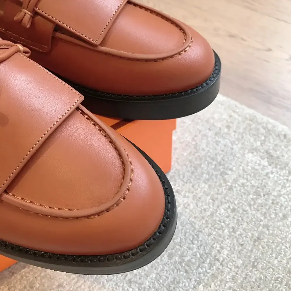 Hermes Impact Loafer in Calfskin Leather-Brown 241143Z for Women