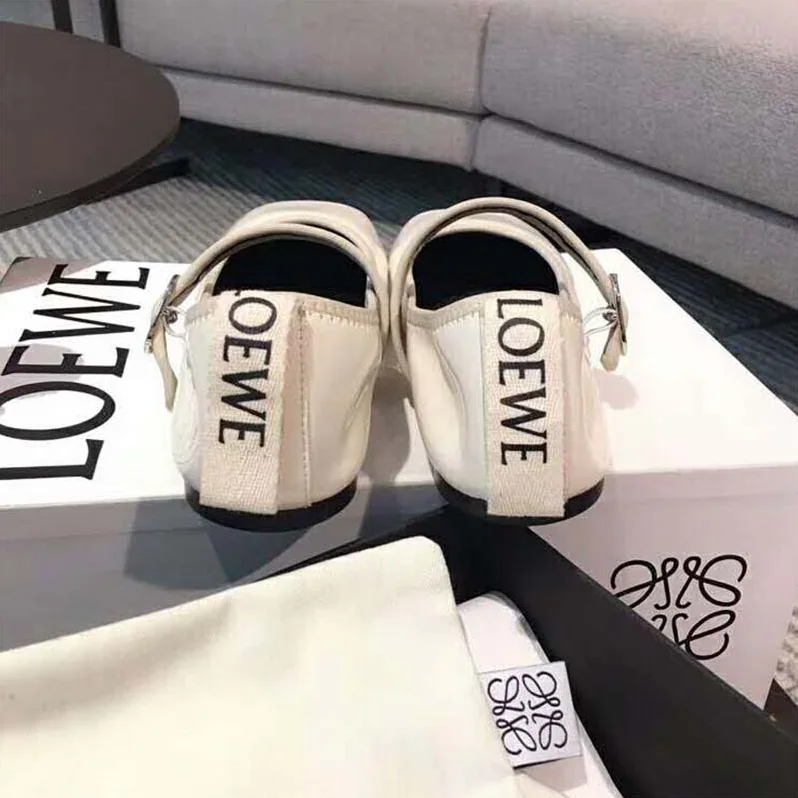Loewe Babies Ballerina in Calfskin Leather with Loewe Jacquard Grosgrain Detail for Women in White Loewe Babies Ballerina in Calfskin Leather with Loewe Jacquard Grosgrain Detail for Women in White