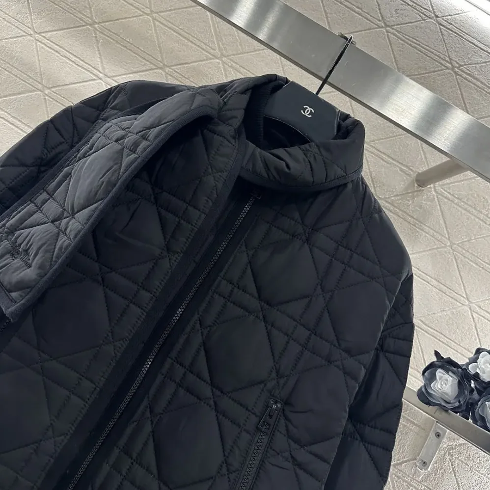 Dior Macrocannage Coat with Scarf Collar Black Quilted Technical Taffeta for Women Dior Macrocannage Coat with Scarf Collar Black Quilted Technical Taffeta for Women