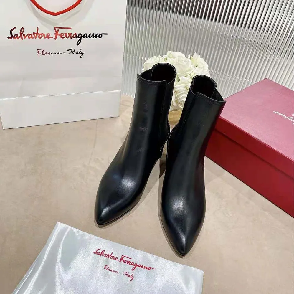 Salvatore Ferragamo Chelsea Boot in 55mm Heel for Women in Black Salvatore Ferragamo Chelsea Boot in 55mm Heel for Women in Black