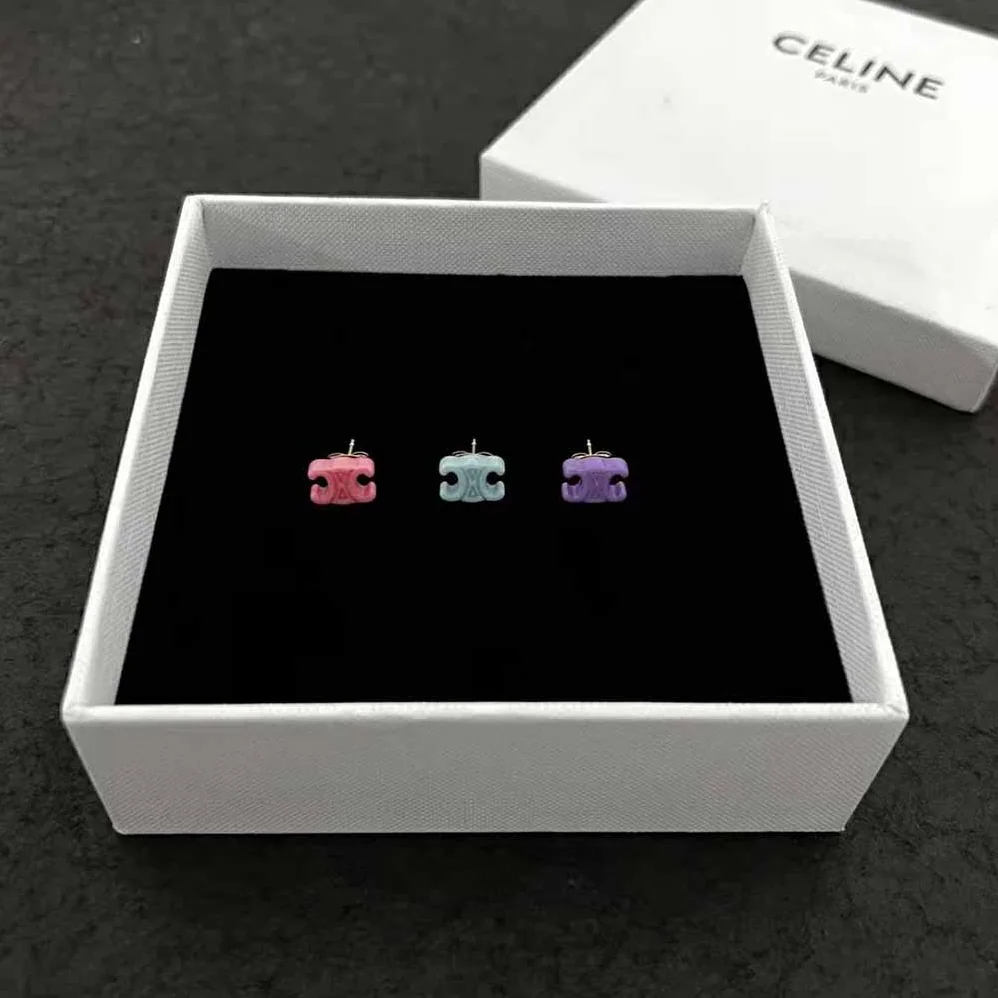 Celine Baby Set of 3 Studs in Brass with Gold Finish and Plexiglass for Women Celine Baby Set of 3 Studs in Brass with Gold Finish and Plexiglass for Women