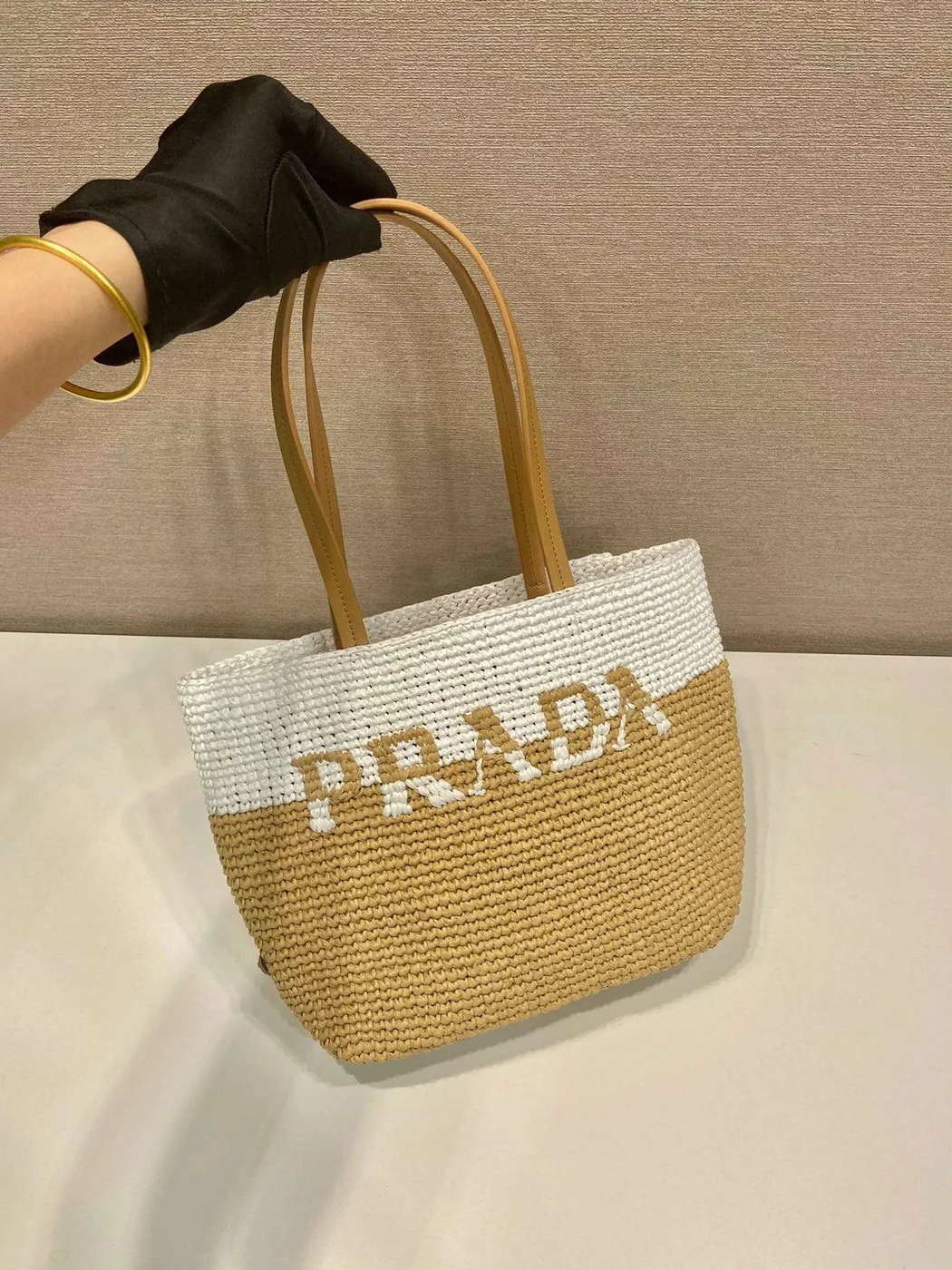 Prada Raffia Tote Bag Beige /