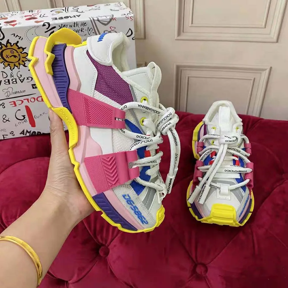 Dolce Gabbana D&G Mixed-Material Space Sneakers for Women in Purple Dolce Gabbana D&G Mixed-Material Space Sneakers for Women in Purple